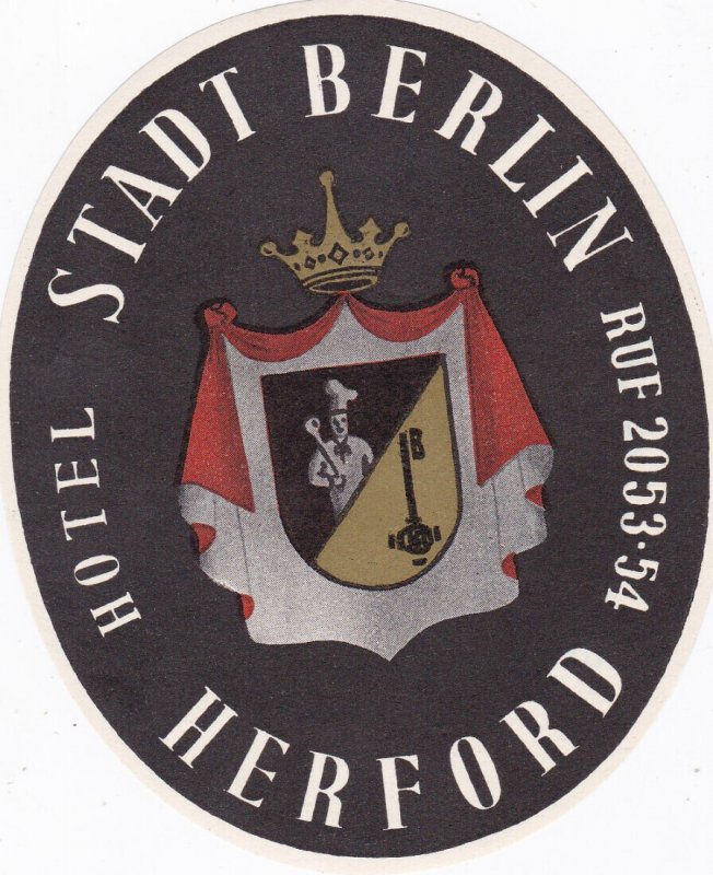 Germany Herford Hotel Stadt Berlin Vintage Luggage Label sk2317