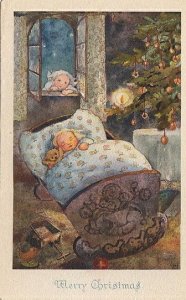 Christmas Postcard Child Watching Another Child Sleeping