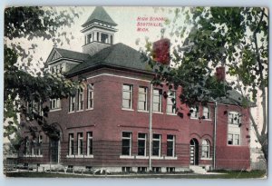 Scottville Michigan MI Postcard High School Building Exterior 1909 Antique Trees