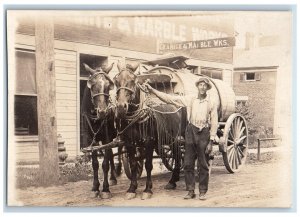 c1910's Horse Team Water Wagon Granite Marble Worker RPPC Photo Postcard