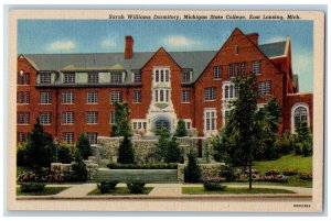 Lansing Michigan Postcard Sarah Williams Dormitory Michigan State College c1940