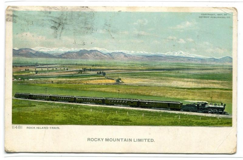 Rock Island Train Rocky Mountain Limited 1922 Phostint postcard