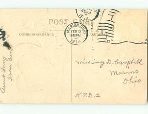 Divided-Back valentine TWO HEARTS WITH CUPIDS & FLOWERS r4181