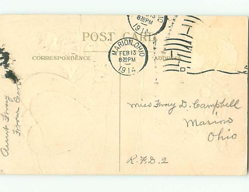 Divided-Back valentine TWO HEARTS WITH CUPIDS & FLOWERS r4181