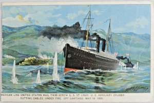 United States St Louis Auxiliar Cruiser Under Fire 1898 Buffalo, N.Y. Trade Card