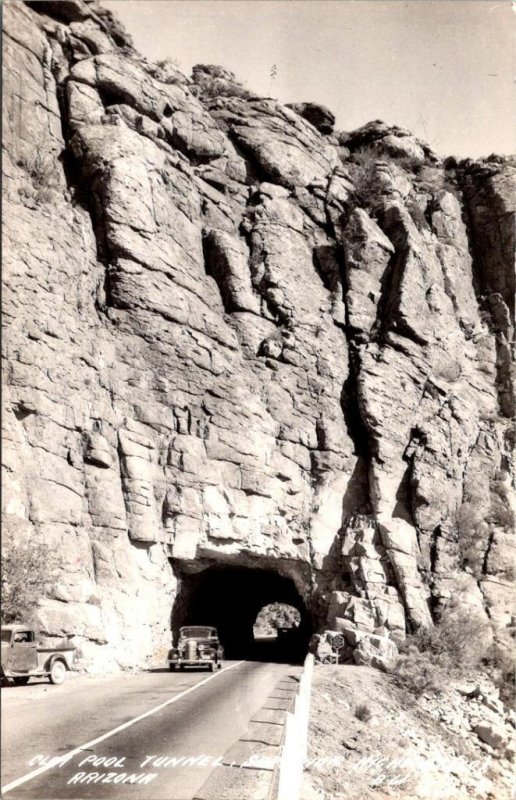 RPPC, AZ Arizona  CLAYPOOL TUNNEL Cars~Superior Highway  ca1940's Photo Postcard