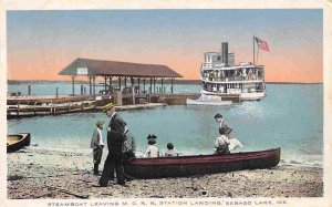 Steamer Leaving MC Railroad Landing Sebago Lake Maine 1920c postcard