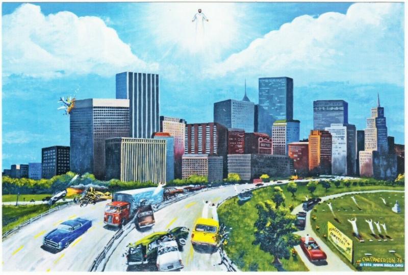 The Coming Rapture at Dallas Texas Freeway and Cemetery Christian Art Postcard