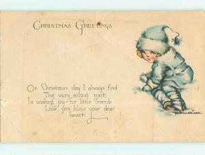 Divided-Back christmas signed CUTE GIRL IN WINTER CLOTHES PLAYS IN SNOW v2277