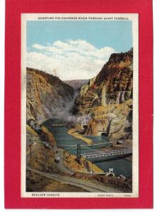 Giant Tunnels Diverting River Boulder Dam NV Linen Postcard