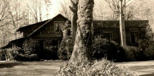 Vintage 1940's Advertising RPPC Postcard Log Cabin Inn Quilcene Washington