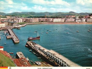 Vintage Postcard San Sebastian Puerto Y Bahia Port & Bay Buildings Spain