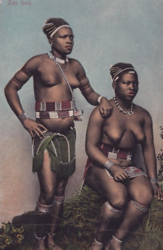 African Risque Zulu Girls Antique Africa Postcard