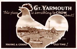 GT YARMOUTH NORFOLK UK SOMETHING TO CROW ABOUT CHICKEN POSTCARD POSTMARK 1959