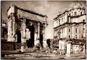 Roma Arco Di Settimio Severo E Facciata Della Chiesa Real Photo RPPC Postcard