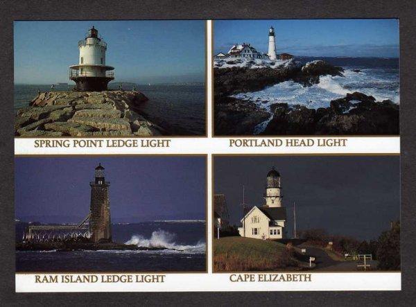 ME Lighthouse Cape Elizabeth Portland Ram Island Light House MAINE Postcard