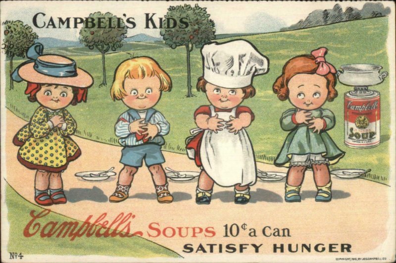 Campbell's Soup Kids & Can SATISFY HUNGER #4 c1910 Postcard G19