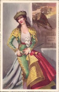 Sexy Woman Matador, Spain, Pretty Girl as Bull Fighter, 1958, Artist, Beautiful