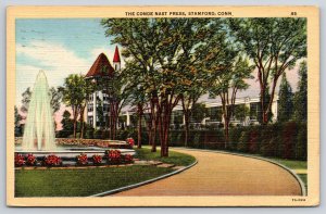 Stamford Connecticut~Conde Nast Press~Fountain~Tower~Path~Linen 1944 Postcard