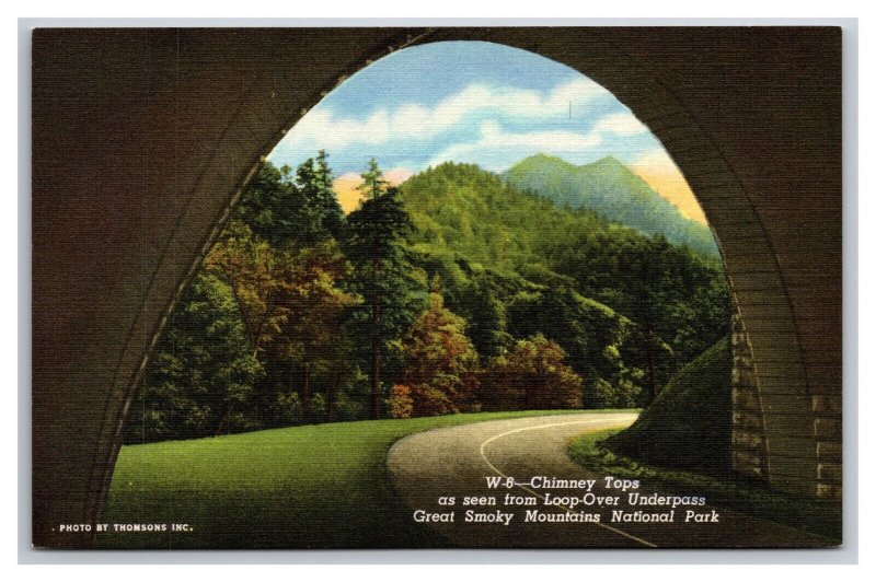 Loop Over Underpass Newfound Gap Hwy Great Smokey Mountains Linen Postcard Z2
