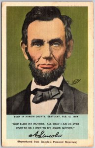 1964 Abraham Lincoln Portrait With Personal Signature Posted Postcard