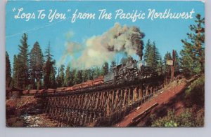 Log Train On Trestle Bridge, Pacific Northwest, Vintage 1968 Chrome Postcard