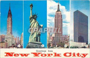 Modern Postcard Greetings from New York City Chrysler Building Statue of Libe...