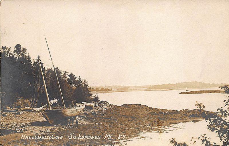 South Edmonds ME Hallowell's Cove Sailboat 1912 RPPC Postcard