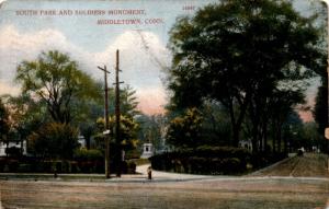 South Park and Soldiers Monument, Middletown, CT c1908 Vintage Postcard F19