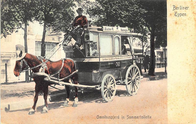 Berlin Germany Types Horse Drawn Omnibus Wagon Postcard