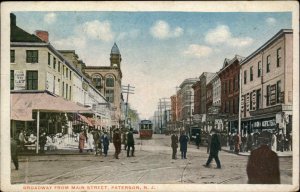 Paterson NJ Broadway from Main Trolley Streetcar Vintage Postcard