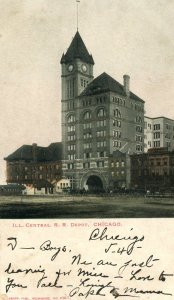 Postcard Antique View of Illinois Central Railroad Depot, Chicago, IL.  L1