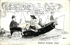 Family Fishing Trip Comic Printed on Photo Paper Vintage Postcard