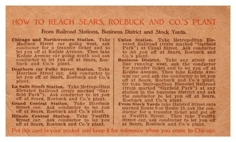 Early SEARS ROEBUCK AND CO. PLANT At Chicago Illinois Vintage Trade Card 