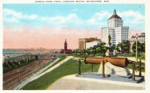 Vintage Postcard Juneau Park Vista Looking South Cannon Milwaukee Wisconsin WI