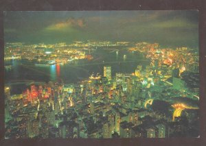 HONG KONG CHINA DOWNTOWN BIRDSEYE VIEW AT NIGHT POSTCARD