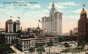 Vintage Postcard 1910's Municipal Building And City Hall Park New York City NY