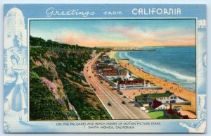 SANTA MONICA, CA  ~  MOVIE STAR BEACH HOMES  c1940s Gardner-Thompson Postcard