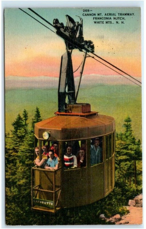 FRANCONIA NOTCH, NH ~ Cannon Mountain AERIAL TRAMWAY CAR 1951 Linen  Postcard