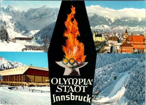 Innsbruck, Austria  OLYMPIC TORCH  Village~Ice Rinks~Ski Jumps  4X6 Postcard
