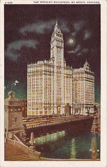 The Wrigley Buildings By Night Chicago Illinois 1945