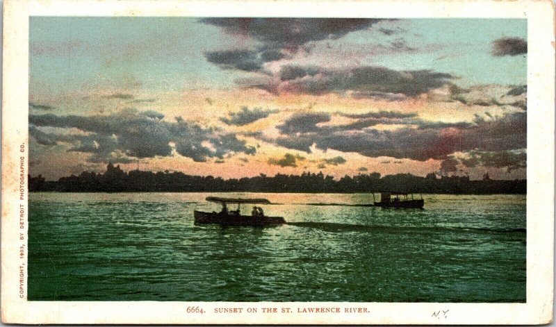 Sunset St Lawrence River Antique Postcard UNP Unused UDB 