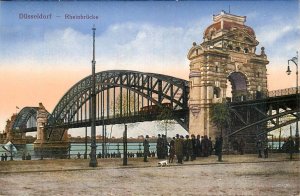 Germany navigation themed postcard Dusseldorf Rhein bridge tram 1927