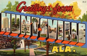 Alabama Huntsville Greetings Large Letter Linen Curteich