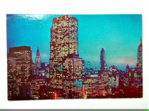 Vintage Postcard Twilight Time Mid Manhattan New York City NY RCA Building