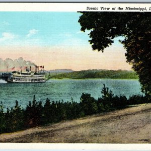 c1940s Dubuque Iowa Mississippi River Generic Scenic Steamship Sternwheeler A221