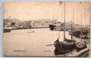 Nykobing Denmark c1910 Postcard Harbor Boats Havnen