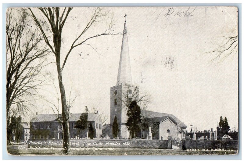 1909 Immanuel Protestant Episcopal Church New Castle Delaware DE Postcard