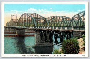 State Highway Bridge Thames River New London Connecticut CT Postcard