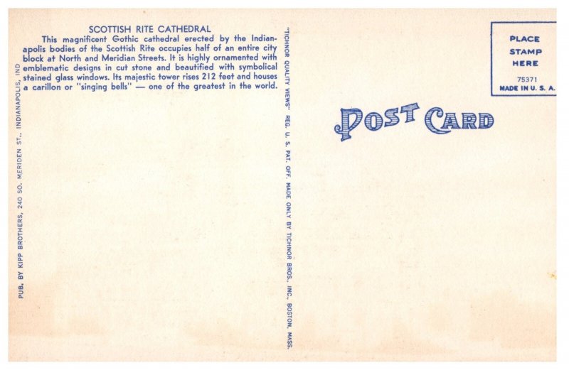 Vintage Scottish Rite Cathedral Postcard Indianapolis Gothic Architecture
